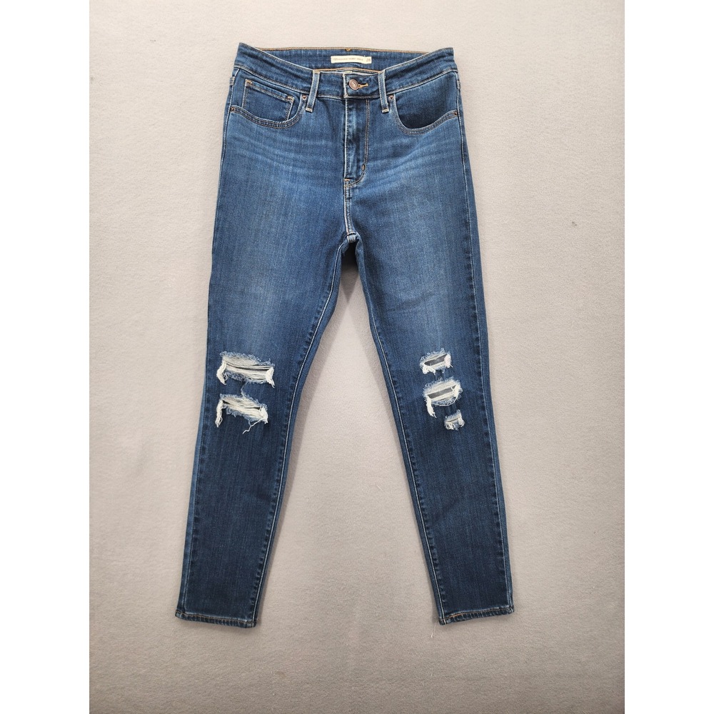 Levis 721 High Rise Skinny Ankle Jeans Distressed Blue Denim Womens SZ 28 Ripped